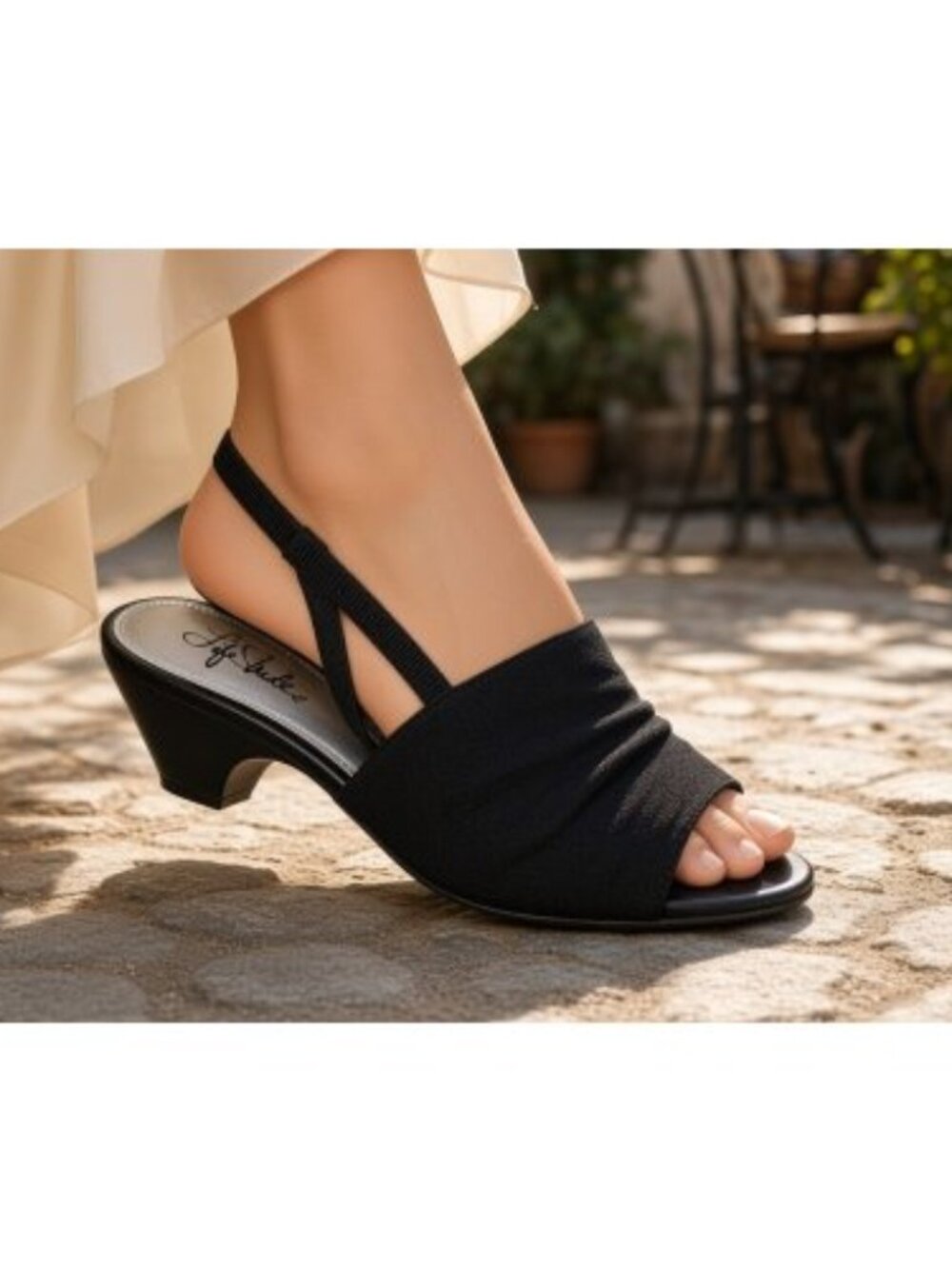 LIFE STRIDE Black Satin Sling Back Slide Ladies Size 8